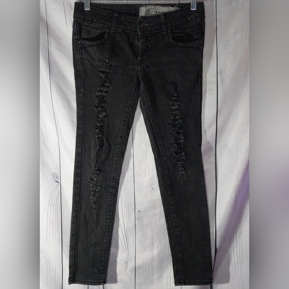 Femme For DKNY Women's Black Grunge Skinny Distressed Jeans